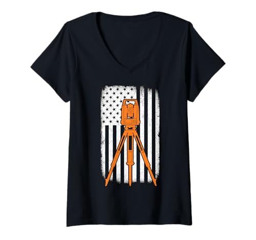 Damen 4th of July Surveyor Patriotic USA Flag Surveying T-Shirt mit V-Ausschnitt Damen 4th of July Surveyor Patriotic USA Flag Surveying T-Shirt mit V-Ausschnitt von Funny Land Surveyors Examiner Cartographer