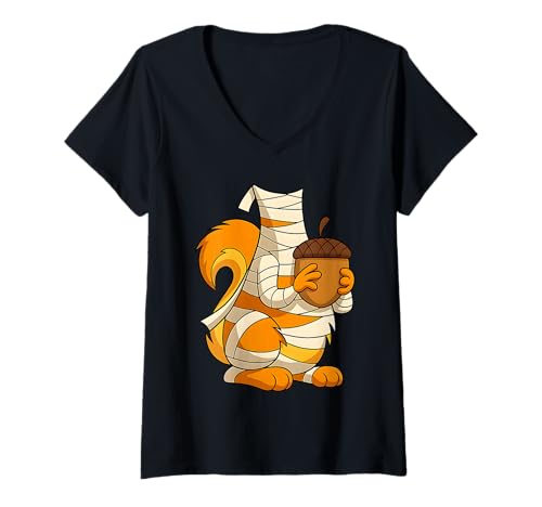 Damen Lustiges Mumie Eichhörnchen Lazy Halloween Kostüm Kinder Karneval T-Shirt mit V-Ausschnitt Damen Lustiges Mumie Eichhörnchen Lazy Halloween Kostüm Kinder Karneval T-Shirt mit V-Ausschnitt von Funny Last Minute Squirrel Halloween Costume Gifts