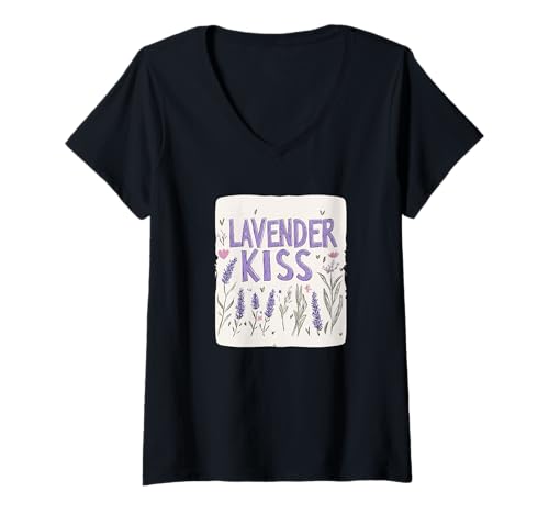 Damen Hübsches Lavendel-Kuss-Kostüm T-Shirt mit V-Ausschnitt von Funny Lavender