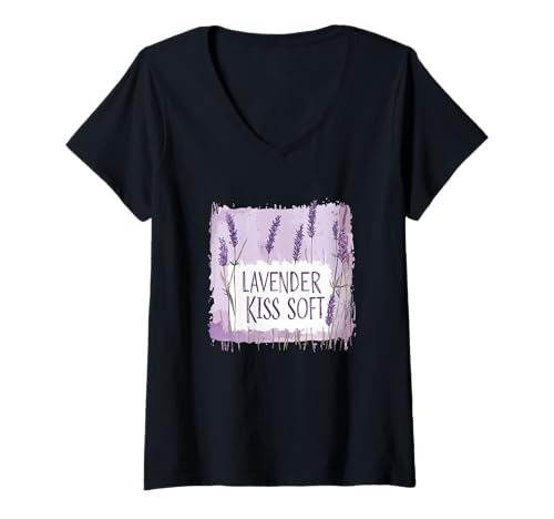 Damen Lavendel Kiss Soft Statement Kostüm T-Shirt mit V-Ausschnitt Damen Lavendel Kiss Soft Statement Kostüm T-Shirt mit V-Ausschnitt von Funny Lavender
