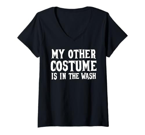Damen Mein anderes Kostüm ist in der Wäsche Low Budget Halloween T-Shirt mit V-Ausschnitt von Funny Lazy Halloween Costume Funny Sayings