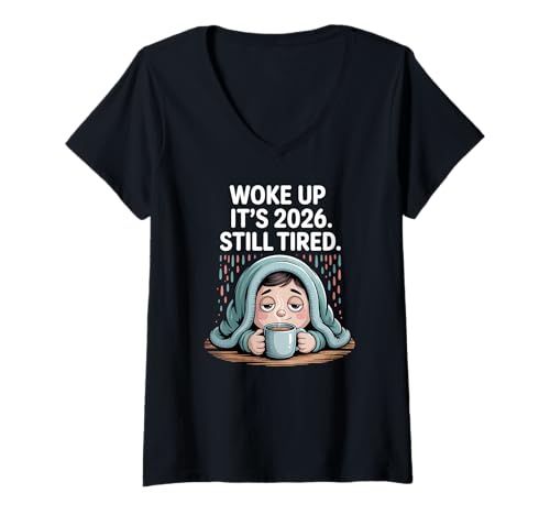 Damen Still Tired 2026 New Year Lazy Mood sarkastischer Kaffee T-Shirt mit V-Ausschnitt Damen Still Tired 2026 New Year Lazy Mood sarkastischer Kaffee T-Shirt mit V-Ausschnitt von Funny Lazy Life Apparel Gifts by Anastasia