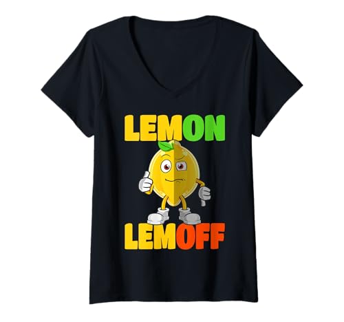 Damen Lemon Lemoff Lustiges Citrus-Wortspiel mit Cartoon Lemon Mood T-Shirt mit V-Ausschnitt Damen Lemon Lemoff Lustiges Citrus-Wortspiel mit Cartoon Lemon Mood T-Shirt mit V-Ausschnitt von Funny Lemon Pun Citrus Humor Cartoon Meme