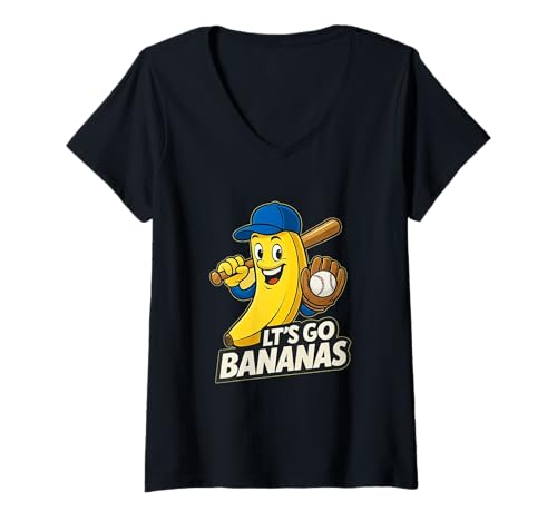 Damen Lustiges Bananenshirt Süße Banane Lustiges Let's Go Bananen-T-Shirt T-Shirt mit V-Ausschnitt von Funny Let's go Bananas Cute Yellow Banana For Kids
