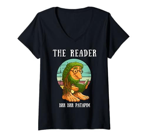 Damen BRR BRR Patapim Lesebuch Cute Italian Brainrot Meme Kids T-Shirt mit V-Ausschnitt Damen BRR BRR Patapim Lesebuch Cute Italian Brainrot Meme Kids T-Shirt mit V-Ausschnitt von Funny Librarians Bookworms Book Clubs Love Reading