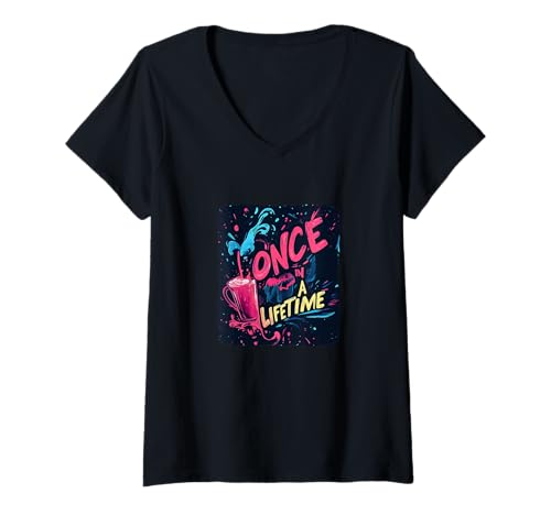 Damen Vibrant Once in a Lifetime Statement Kostüm T-Shirt mit V-Ausschnitt Damen Vibrant Once in a Lifetime Statement Kostüm T-Shirt mit V-Ausschnitt von Funny Lifetime Outfit