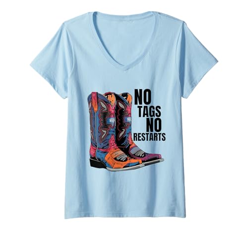 Damen No Tags No Restarts Cowboy Hüte & Stiefel Choreographie Dance T-Shirt mit V-Ausschnitt Damen No Tags No Restarts Cowboy Hüte & Stiefel Choreographie Dance T-Shirt mit V-Ausschnitt von Funny Line Dance No Tags No Restarts Gifts Apparel