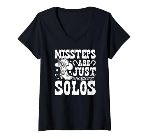 Damen Line Dancing Country Western Line Dance Fehltritte T-Shirt mit V-Ausschnitt von Funny Line Dancing Gifts