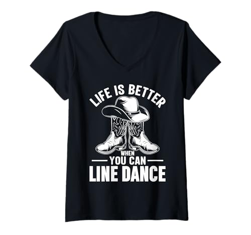 Damen Das Leben ist Besser Line Dance Country-Musik Lustiges Line Dancing T-Shirt mit V-Ausschnitt Damen Das Leben ist Besser Line Dance Country-Musik Lustiges Line Dancing T-Shirt mit V-Ausschnitt von Funny Line Dancing Tees