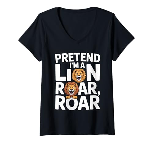 Damen Lustiges Lion Lover Lazy Halloween Kostüm, Pretend I'm A Lion T-Shirt mit V-Ausschnitt von Funny Lion Lazy Halloween Costume Gifts Idea