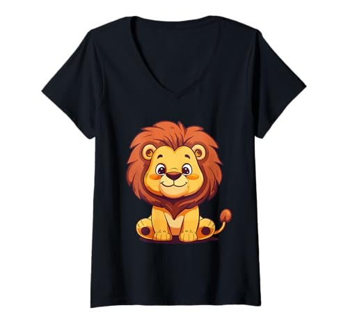 Damen Süßer Löwe für Kinder T-Shirt mit V-Ausschnitt Damen Süßer Löwe für Kinder T-Shirt mit V-Ausschnitt von Funny Lion and African Animals Design