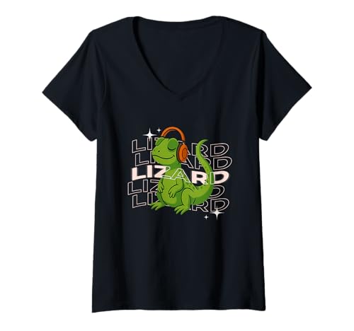 Damen Lizard Repeat Chill Lustiges Weirdcore Reptile Vibes Meme T-Shirt mit V-Ausschnitt von Funny Lizard Mems Gifts & Tees