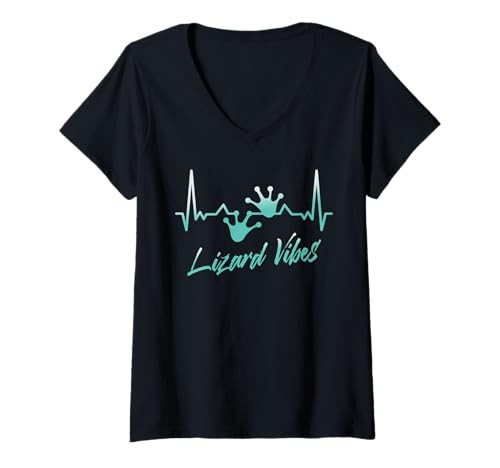 Damen Lizard Vibes Gecko-Fußabdruck, Herzschlag, lustiger Reptilienliebhaber T-Shirt mit V-Ausschnitt Damen Lizard Vibes Gecko-Fußabdruck, Herzschlag, lustiger Reptilienliebhaber T-Shirt mit V-Ausschnitt von Funny Lizard Mems Gifts & Tees