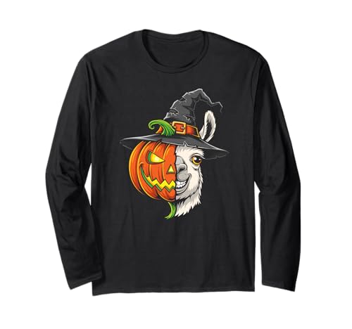 Lama Pumpkin Jack O Laterne Halloween Kinder Herren Damen Langarmshirt von Funny Llama Lovers Halloween Pumpkin Outfits
