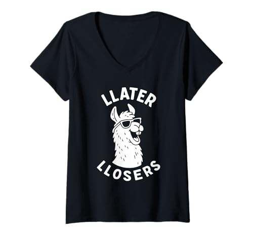 Damen Llater Llosers Funny Lama Later Losers T-Shirt mit V-Ausschnitt Damen Llater Llosers Funny Lama Later Losers T-Shirt mit V-Ausschnitt von Funny Llama Tees