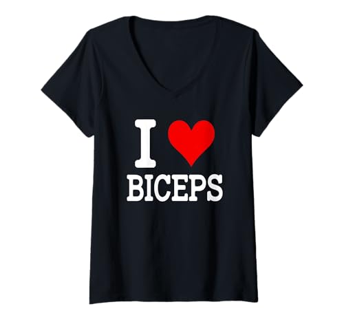Damen I Love Biceps T-Shirt mit V-Ausschnitt Damen I Love Biceps T-Shirt mit V-Ausschnitt von Funny Love Biceps Apparel