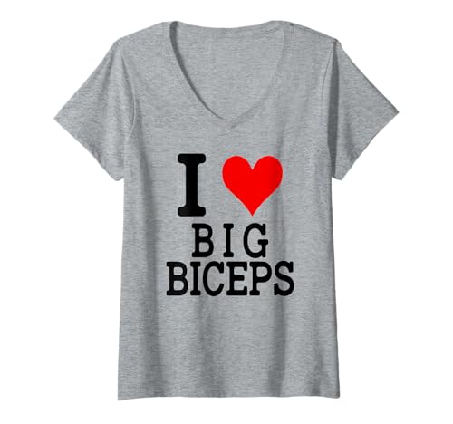 Damen I Love Big Biceps T-Shirt mit V-Ausschnitt Damen I Love Big Biceps T-Shirt mit V-Ausschnitt von Funny Love Big Biceps Apparel