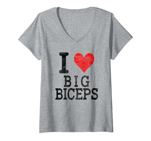 Damen I Love Big Biceps Vintage T-Shirt mit V-Ausschnitt Damen I Love Big Biceps Vintage T-Shirt mit V-Ausschnitt von Funny Love Big Biceps Vintage Apparel