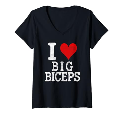 Damen I Love Big Biceps Vintage T-Shirt mit V-Ausschnitt Damen I Love Big Biceps Vintage T-Shirt mit V-Ausschnitt von Funny Love Big Biceps Vintage Apparel