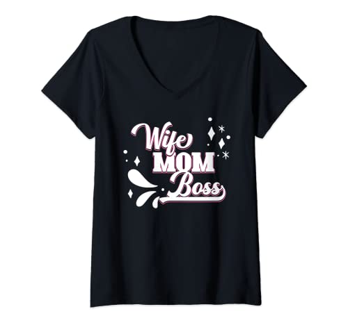 Damen Wife Mom Boss Lustige Mama Muttertag Grafik T-Shirt mit V-Ausschnitt Damen Wife Mom Boss Lustige Mama Muttertag Grafik T-Shirt mit V-Ausschnitt von Funny Love Mother Graphic & More
