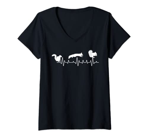 Damen Eichhörnchen-Herzschlag, lustige Eichhörnchen, Tierliebhaber-Grafik T-Shirt mit V-Ausschnitt von Funny Love Squirrels Graphic & More