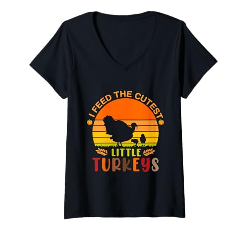 Damen Lunch Lady Thanksgiving Ich füttere die süßesten kleinen Truthähne T-Shirt mit V-Ausschnitt Damen Lunch Lady Thanksgiving Ich füttere die süßesten kleinen Truthähne T-Shirt mit V-Ausschnitt von Funny Lunch Lady Thanksgiving Turkeys