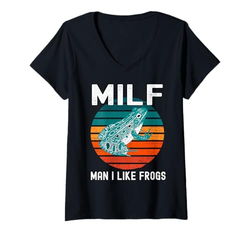 Damen Milf Man I Like Frogs Lustiger Frosch Amphibien Papa Witz T-Shirt mit V-Ausschnitt Damen Milf Man I Like Frogs Lustiger Frosch Amphibien Papa Witz T-Shirt mit V-Ausschnitt von Funny MILF Man I Like Frogs Love Froggy Dad Jokes
