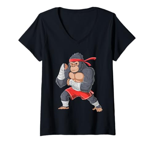 Damen Gorilla Fighter MMA Kickboxen Training Kampfsport T-Shirt mit V-Ausschnitt Damen Gorilla Fighter MMA Kickboxen Training Kampfsport T-Shirt mit V-Ausschnitt von Funny MMA Fighter Apparel