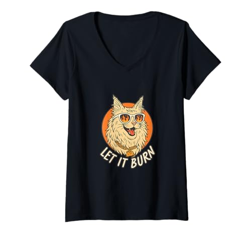 Damen Lustige Maine Coon Let It Burn Cool Cat T-Shirt mit V-Ausschnitt Damen Lustige Maine Coon Let It Burn Cool Cat T-Shirt mit V-Ausschnitt von Funny Maine Coon Cat Gifts