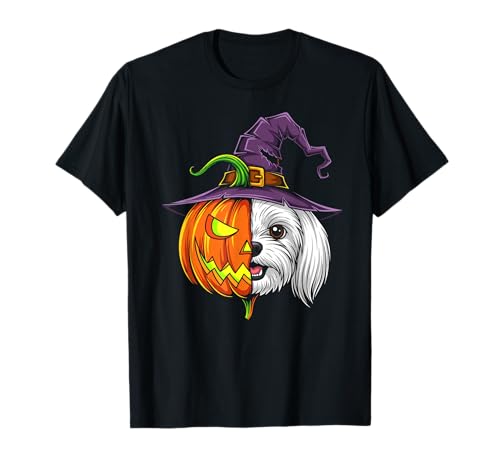 Malteser Kürbis Jack O Laterne Halloween Kinder Herren Damen T-Shirt von Funny Maltese Dog Lovers Halloween Pumpkin Outfits