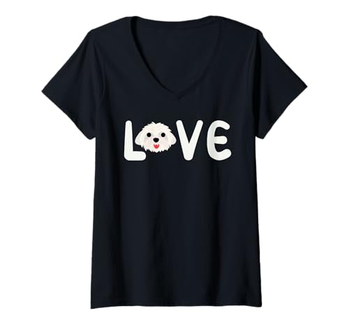 Damen Lustiger Malteser für Männer und Frauen, Hundeliebhaber, Hundebesitzer, Welpe T-Shirt mit V-Ausschnitt von Funny Maltese Gift Dog Lover