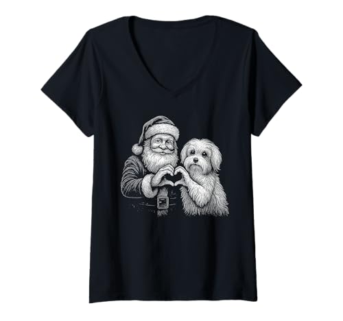 Damen Malteser Hund Weihnachtsmann Herzform Weihnachten Hundeliebhaber T-Shirt mit V-Ausschnitt Damen Malteser Hund Weihnachtsmann Herzform Weihnachten Hundeliebhaber T-Shirt mit V-Ausschnitt von Funny Maltese Holiday Dog Designs