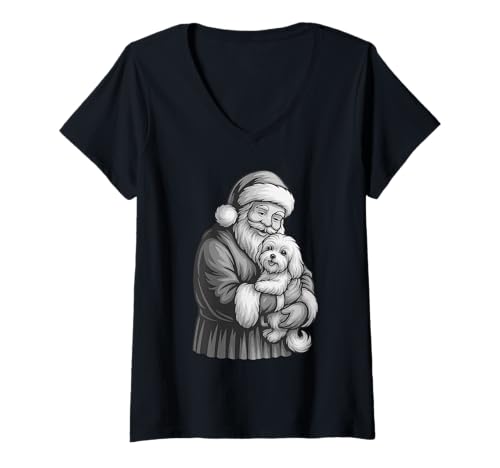 Damen Malteser Hund Weihnachtsmann Weihnachten Hundeliebhaber T-Shirt mit V-Ausschnitt Damen Malteser Hund Weihnachtsmann Weihnachten Hundeliebhaber T-Shirt mit V-Ausschnitt von Funny Maltese Holiday Dog Designs