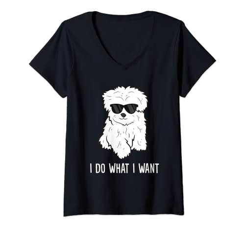 Damen Malteser Hundebesitzer I Do What I Want Pet Malteser T-Shirt mit V-Ausschnitt Damen Malteser Hundebesitzer I Do What I Want Pet Malteser T-Shirt mit V-Ausschnitt von Funny Maltese Lover Gifts