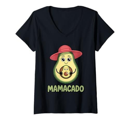 Damen Funny Mamacado Pregnant Avocado Mom Pun T-Shirt mit V-Ausschnitt Damen Funny Mamacado Pregnant Avocado Mom Pun T-Shirt mit V-Ausschnitt von Funny Mamacado Pregnant Avocado Mom Pun