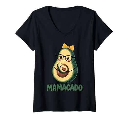 Damen Funny Mamacado Pregnant Avocado Mom Pun T-Shirt mit V-Ausschnitt Damen Funny Mamacado Pregnant Avocado Mom Pun T-Shirt mit V-Ausschnitt von Funny Mamacado Pregnant Avocado Mom Pun