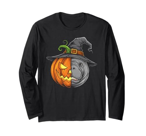 Manatee Kürbis Jack O Laterne Halloween Kinder Herren Damen Langarmshirt von Funny Manatee Lovers Halloween Pumpkin Outfits