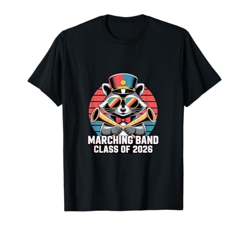 Marching Band Damen Vintage Senior Class 2026 Glitch Raccoon T-Shirt von Funny Marching Band Class 2026 Graduate