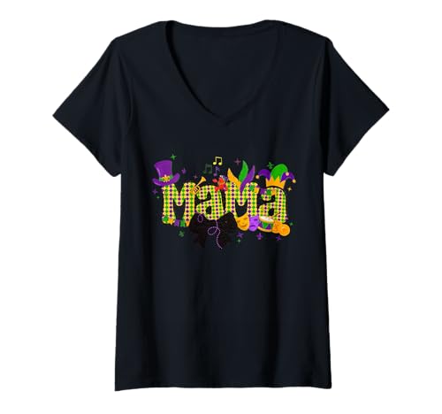 Damen Fasching Mama Kokette Schleife Karneval Party Festival Mutter T-Shirt mit V-Ausschnitt Damen Fasching Mama Kokette Schleife Karneval Party Festival Mutter T-Shirt mit V-Ausschnitt von Funny Mardi Gras Coquette Bow Carnival Party