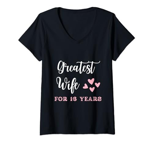 16 Jahre Ehe für Frauen, Geschenk zum 16. Hochzeitstag T-Shirt mit V-Ausschnitt 16 Jahre Ehe für Frauen, Geschenk zum 16. Hochzeitstag T-Shirt mit V-Ausschnitt von Funny Married Couple