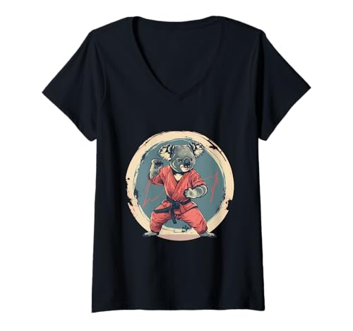 Damen Karate Koala Motiv Taekwondo Jiu-Jitsu MMA Kickboxen T-Shirt mit V-Ausschnitt Damen Karate Koala Motiv Taekwondo Jiu-Jitsu MMA Kickboxen T-Shirt mit V-Ausschnitt von Funny Martial Arts Animalls