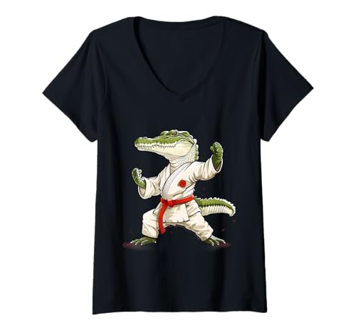 Damen Judo Krokodil Natur Kickboxen Taekwondo Kampfsport T-Shirt mit V-Ausschnitt Damen Judo Krokodil Natur Kickboxen Taekwondo Kampfsport T-Shirt mit V-Ausschnitt von Funny Martial Arts Animals