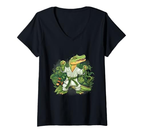 Damen Judo Krokodil Natur Kickboxen Taekwondo Kampfsport T-Shirt mit V-Ausschnitt Damen Judo Krokodil Natur Kickboxen Taekwondo Kampfsport T-Shirt mit V-Ausschnitt von Funny Martial Arts Animals