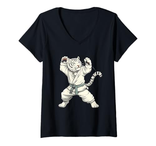 Damen Judo Tiger Zeichnung MMA Jiu-Jitsu Taekwondo Kampfsport T-Shirt mit V-Ausschnitt Damen Judo Tiger Zeichnung MMA Jiu-Jitsu Taekwondo Kampfsport T-Shirt mit V-Ausschnitt von Funny Martial Arts Animals