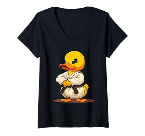 Damen Karate Gummiente Motiv Taekwondo Jiu-Jitsu MMA Kickboxen T-Shirt mit V-Ausschnitt Damen Karate Gummiente Motiv Taekwondo Jiu-Jitsu MMA Kickboxen T-Shirt mit V-Ausschnitt von Funny Martial Arts Animals