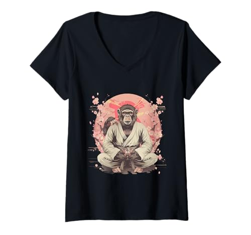 Damen Karate Monkey Jiu-Jitsu MMA Kampfsport Sakura Kickboxen T-Shirt mit V-Ausschnitt Damen Karate Monkey Jiu-Jitsu MMA Kampfsport Sakura Kickboxen T-Shirt mit V-Ausschnitt von Funny Martial Arts Animals