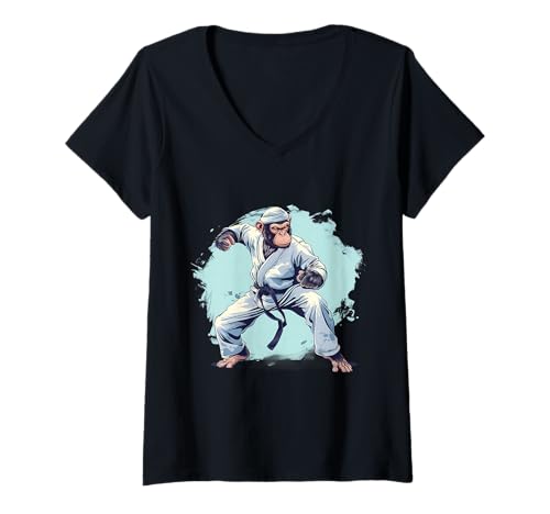 Damen Karate Monkey Martial Arts Kickboxen Judo MMA Affenliebhaber T-Shirt mit V-Ausschnitt Damen Karate Monkey Martial Arts Kickboxen Judo MMA Affenliebhaber T-Shirt mit V-Ausschnitt von Funny Martial Arts Animals