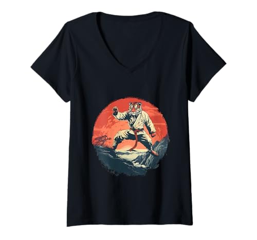 Damen Kickboxen Tiger Nature Kickboxen Taekwondo Tiger Lover T-Shirt mit V-Ausschnitt Damen Kickboxen Tiger Nature Kickboxen Taekwondo Tiger Lover T-Shirt mit V-Ausschnitt von Funny Martial Arts Animals