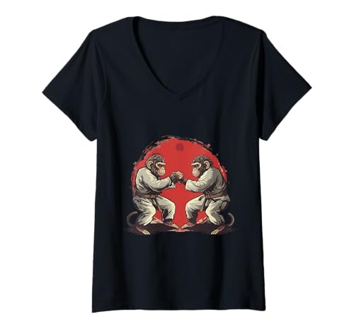 Damen Kung Fu Monkey Kickboxen Jiu-Jitsu Taekwondo Kampfsport T-Shirt mit V-Ausschnitt Damen Kung Fu Monkey Kickboxen Jiu-Jitsu Taekwondo Kampfsport T-Shirt mit V-Ausschnitt von Funny Martial Arts Animals