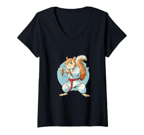 Damen Taekwondo Eichhörnchen Kung Fu Kickboxen Karate Kampfsport T-Shirt mit V-Ausschnitt Damen Taekwondo Eichhörnchen Kung Fu Kickboxen Karate Kampfsport T-Shirt mit V-Ausschnitt von Funny Martial Arts Animals